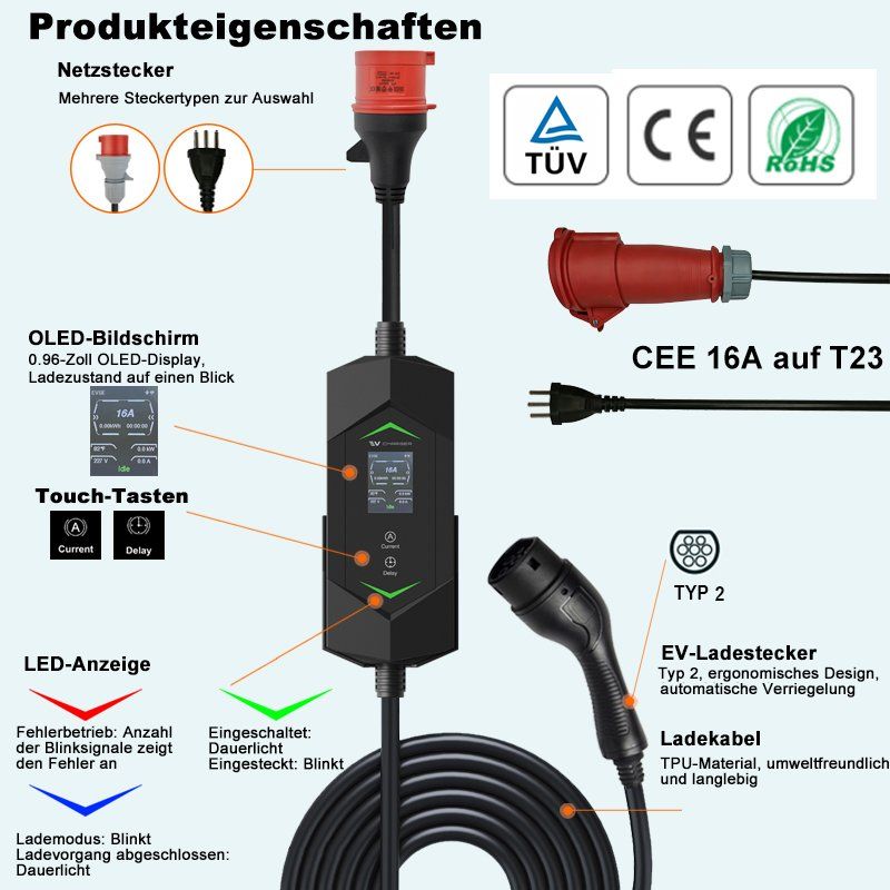 Caricabatterie: 11kW Typ 2 EV Ladegerät Set mit CEE 16A auf T23 Adapter – Usato da Malans GR venduto da BUYBEST-Schweiz 3