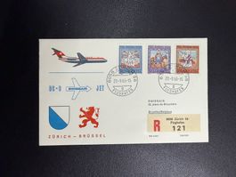 Swissair Erstflugbrief Zürich - Brüssel 1966