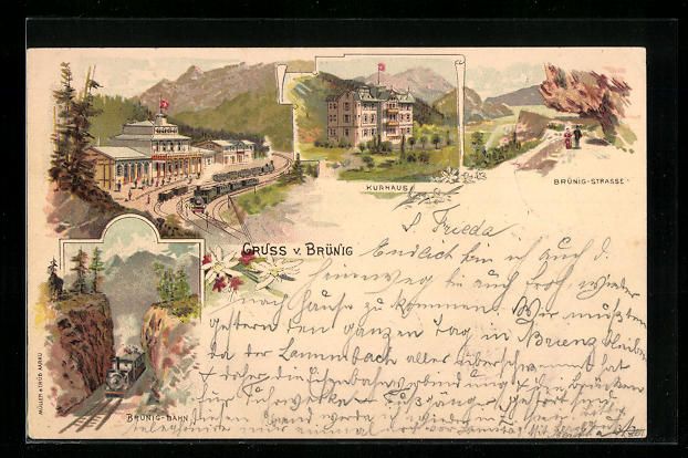 Cartoline postali: Litho Brünig, Kurhaus, Brünig-Bahn, Br – Usato da Berlin venduto da bartko-reher