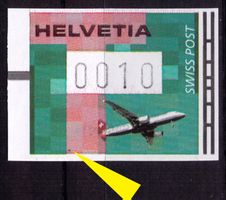 ATM 18.2_Mi 14_Abart «TÜRKIS PUNKT lu in rosa Feld» ! **