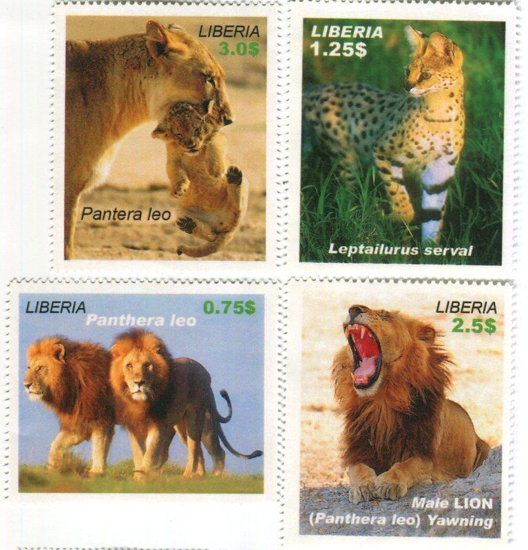 Tutti i francobolli: Briefmarken "Löwen & Serval". Liberia – Nuovo e nell'imballaggio originale da Basel venduto da Butsch5