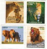 Briefmarken "Löwen & Serval". Liberia