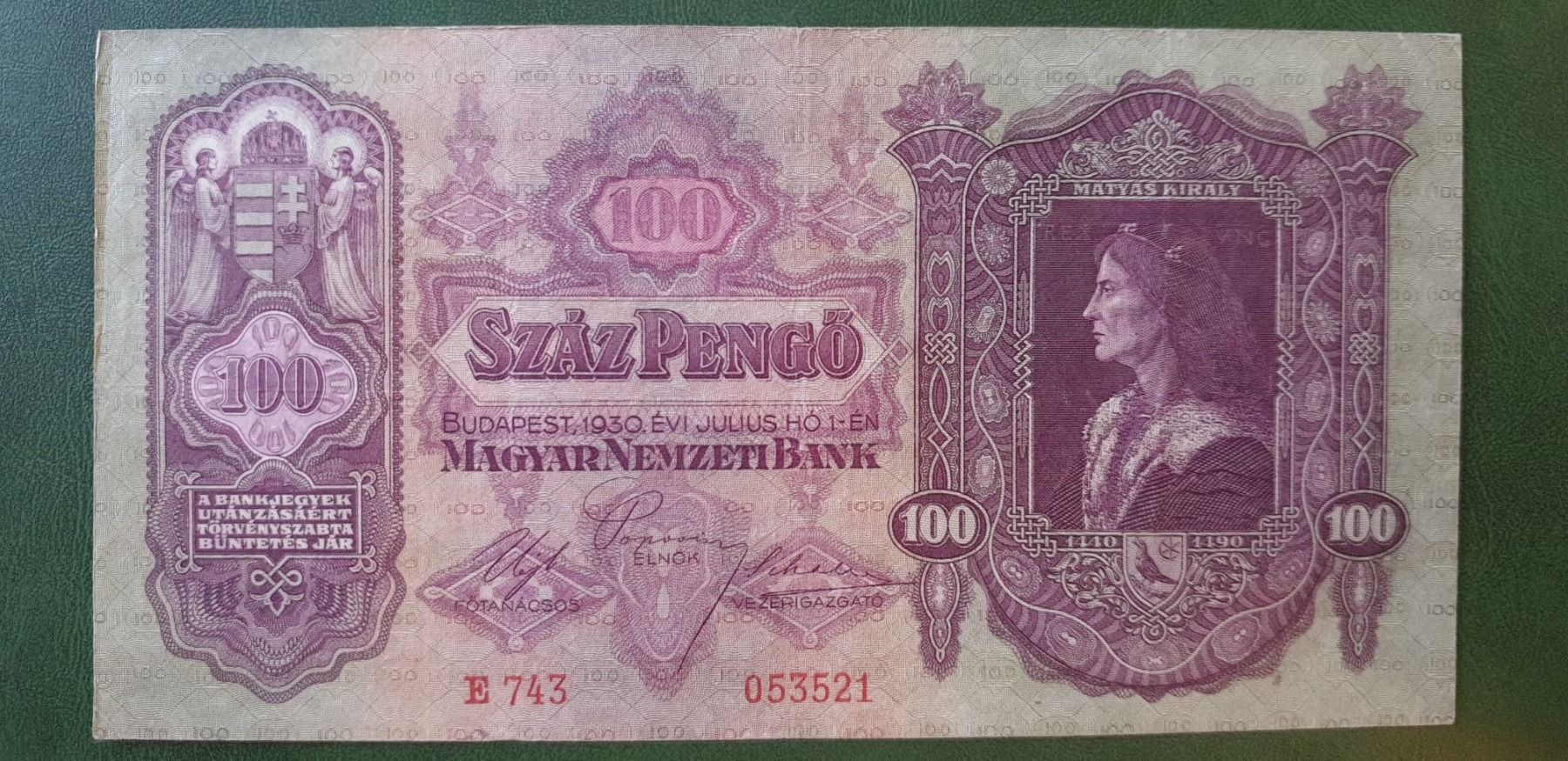 Banconote: Ungarn 100 Pengö 1930 ss – Usato da Biel/Bienne venduto da underdogs 1