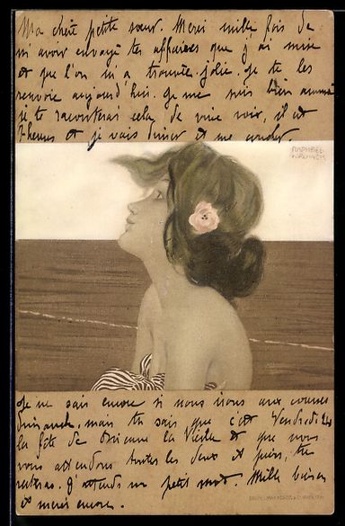 Ansichtskarten: Raphael Kirchner: Mädchen mit Rose im H – Gebraucht aus Berlin von bartko-reher
