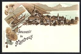 Litho Montreux, Teilansicht mit Bergen, 