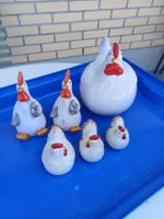 Hühner Keramik Figuren Set 6-teilig Dekoration Gartendeko