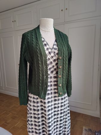 Vintage Austrian Green Cable-Knit Wool Cardigan