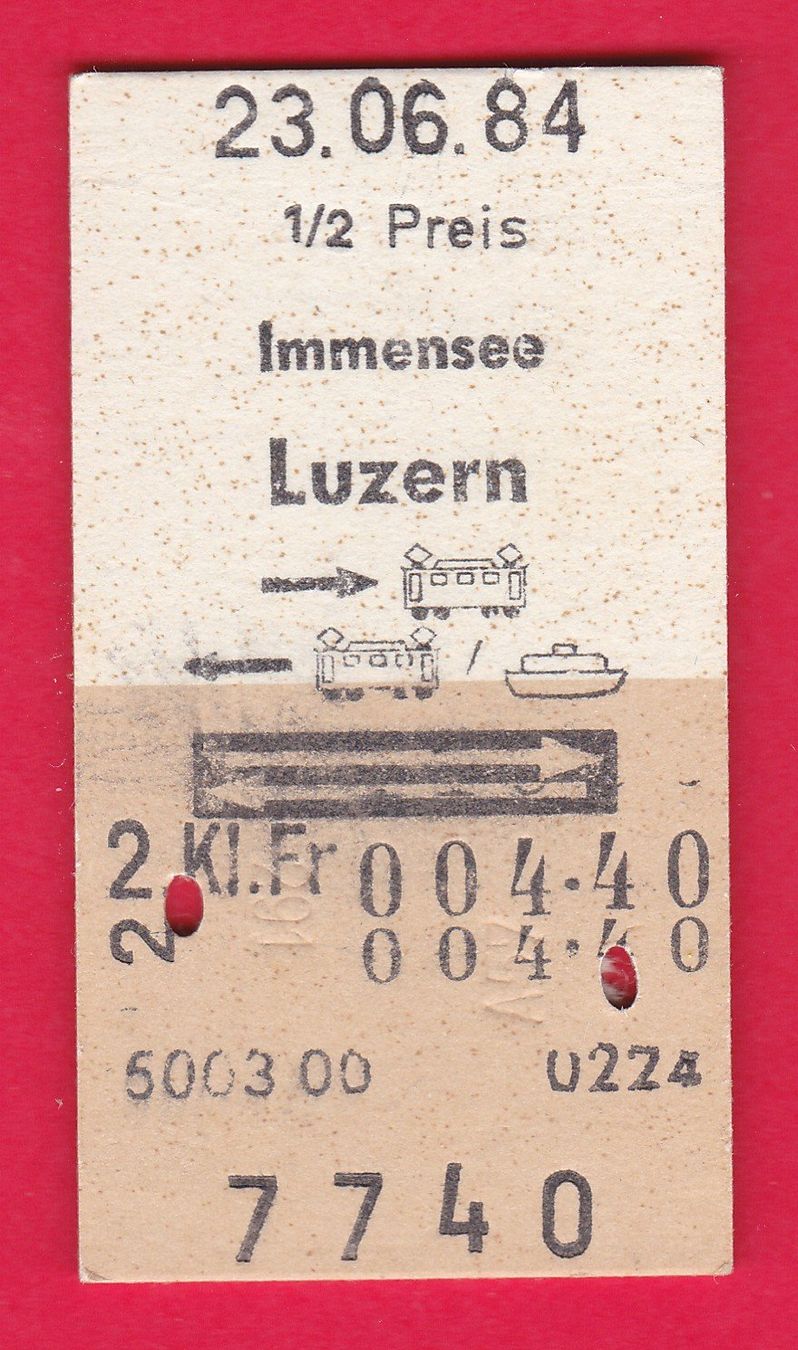 Tickets: KARTON BILLETT, IMMENSEE - LUZERN, 2.KLASSE, RETOUR, HALBTAX – Gebraucht aus Oberrieden von Gebirgsstelze