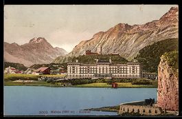 AK Maloja, Kursaal, Uferstraße, Bergpanorama
