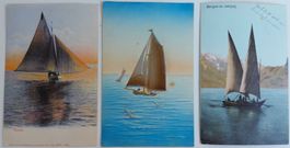 3x AK von 1909-1910: Barque du Léman / Segelboote Genfersee
