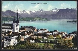 AK Luzern, Ortsansicht mit Alpen, 1907