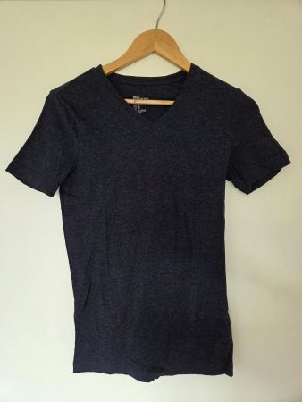 H&M Fine Cotton Stretch T-Shirt XS Navy V-Neck