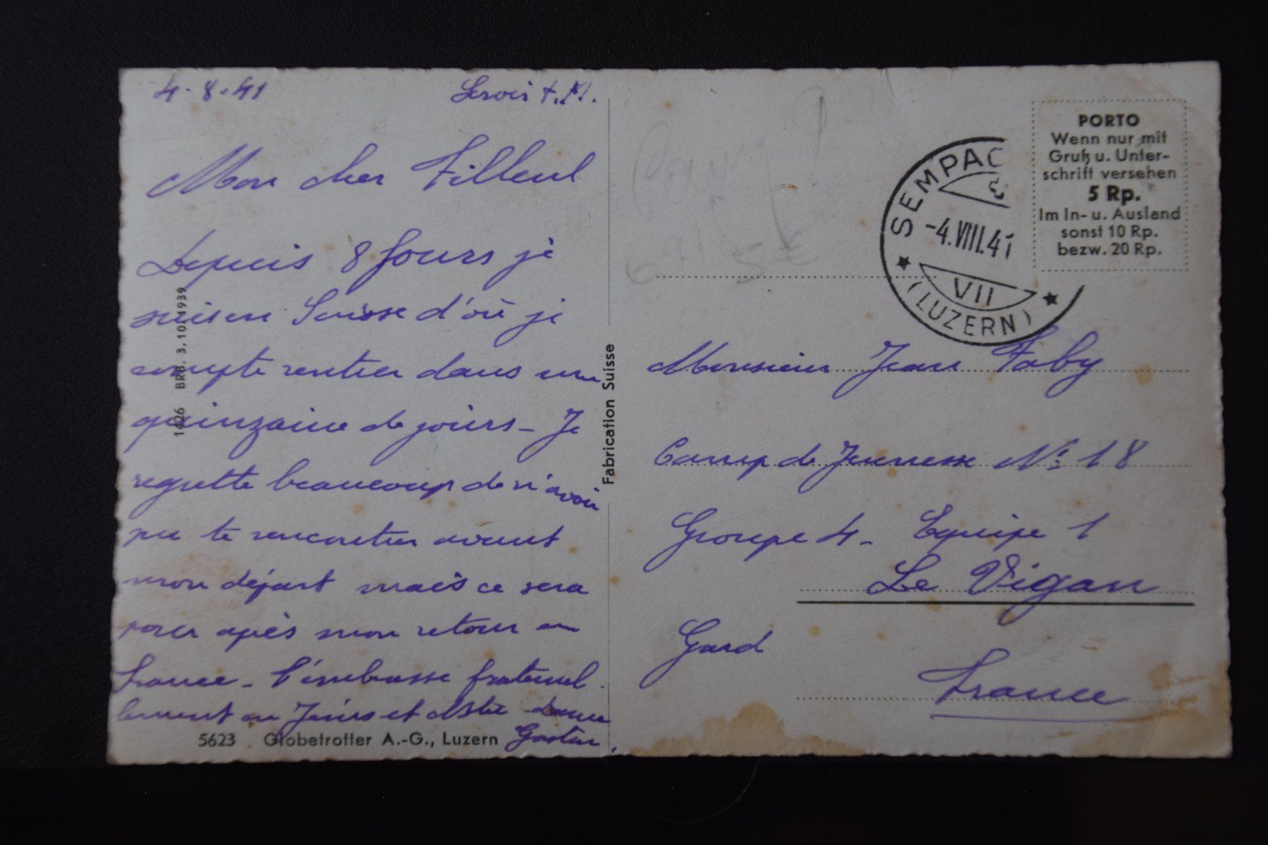 Ansichtskarten: AK Luzern, Sempach 1941 – Gebraucht aus Luzern von CH2018 1