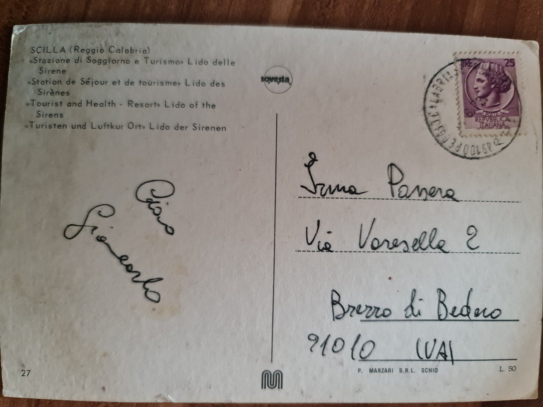 Cartoline postali: Postkarte Scilla Italien 1972 – Usato da Dintikon venduto da Vexi 1