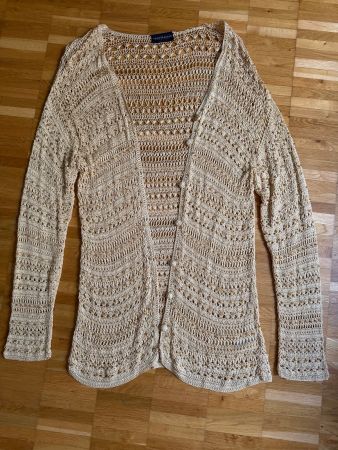 Damen Sommer Jacke Gr.L Strick mit Perlen beige-gold