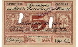 Nürnberg,Fürth 5 Mark Serie XXI. 23.10.1918 VZ+-VZ++