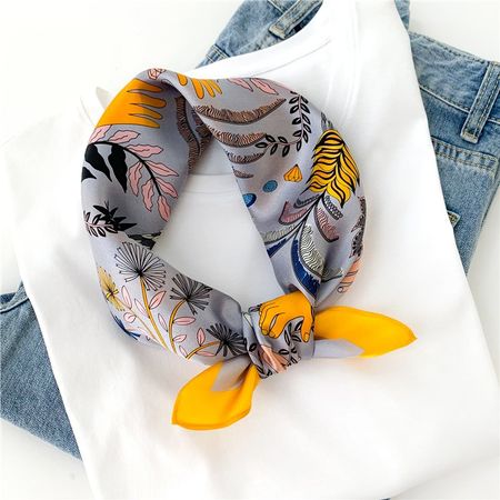 New 53cm Gray Silk Scarf Hands Plants Virginia Blossoms
