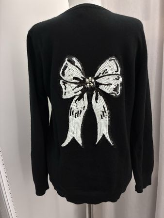 Damen Pullover schwarz mit Pailletten-Schleife Gr L