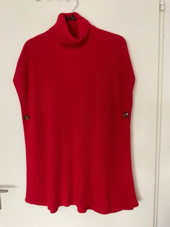 NATURALINE 50% BW 50% Merinowolle Poncho Rot wie neu