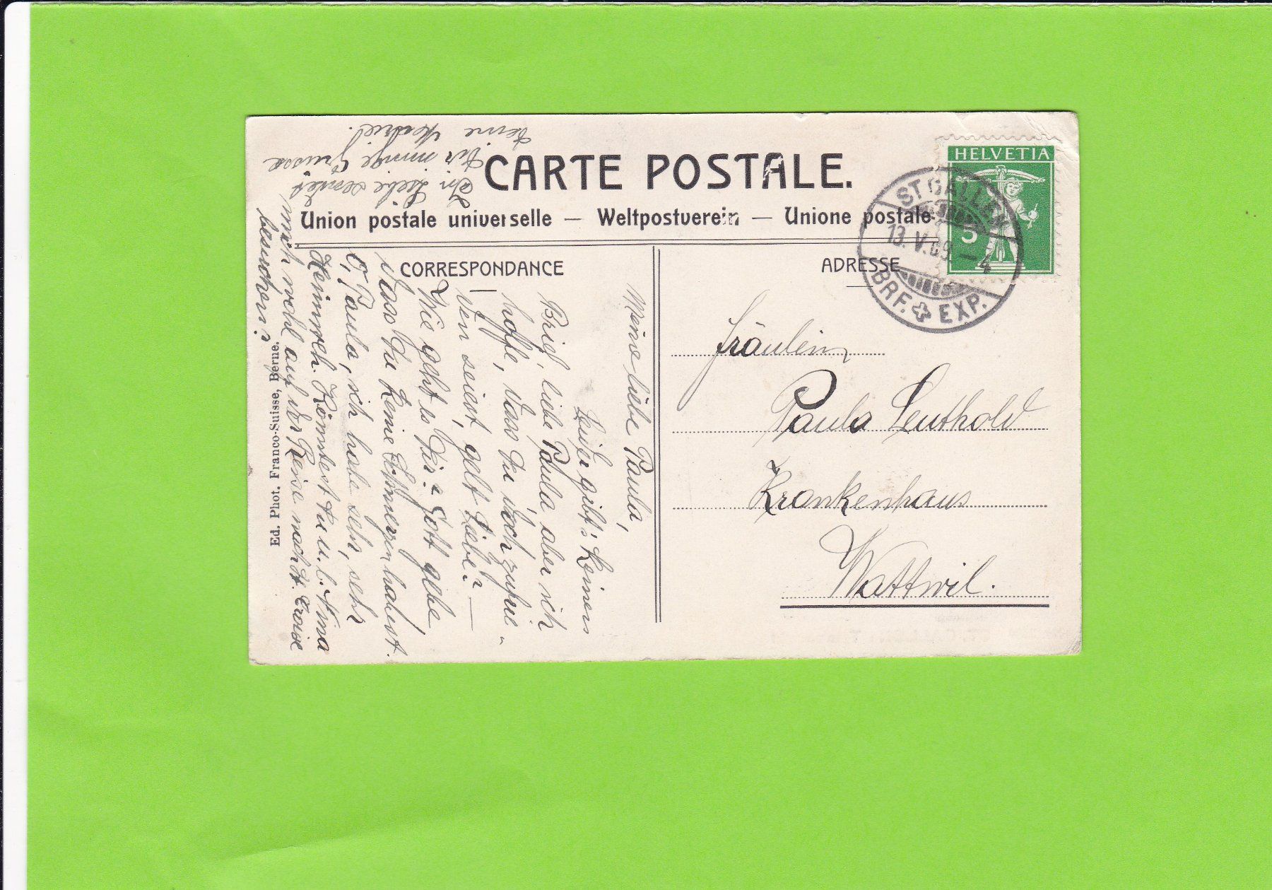 Cartoline postali: St. Gallen-Totalansicht – Usato da St. Peterzell venduto da neckertal 1