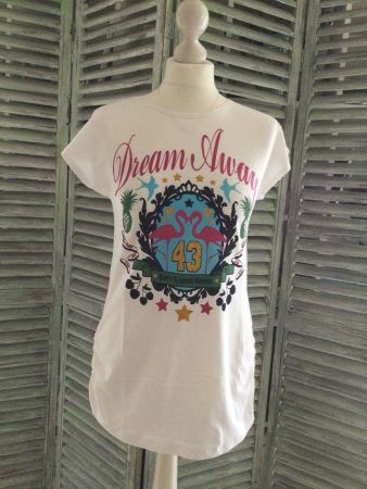 T-shirt blanc motifs Flamingo 43 NEUF