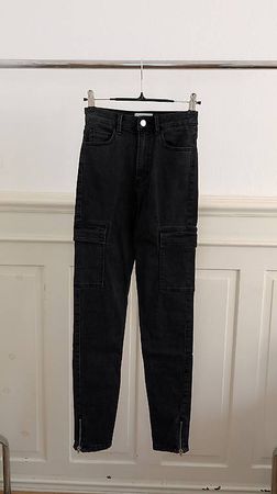 Tally Weijl Biker Cargo Skinny Jeans Gr 32 Schwarz
