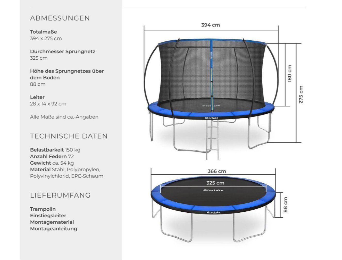 Trampolini: Trampolin Jumpy 366 cm – Nuovo (secondo la descrizione) da Steinhausen venduto da Retourenprofis 1