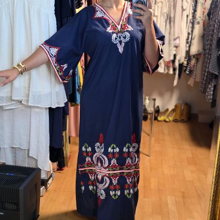 Boho Maxikleid mit Stickerei XL Marine