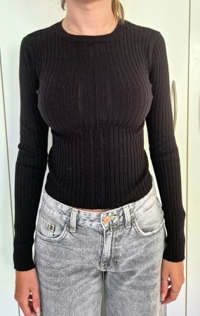 Damen Longsleeve, schwarz, Gr. XS, Bershka