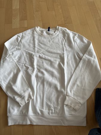 H&M Herren Sweatshirt Pullover Gr. L weiss Baumwolle Blogger