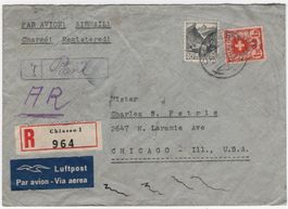 rarer Einschreiben mit Rückschein von CHIASSO nach CHICAGO