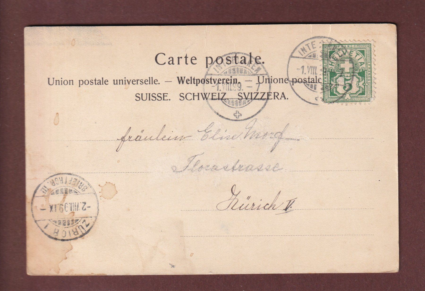 Ansichtskarten: Haus am BRIENZERSEE - 1899 – Gebraucht aus Pully von nicecards 1