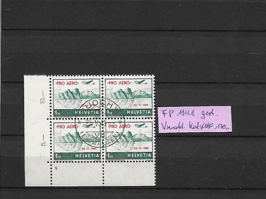 Tutti i francobolli: FP 1941 gest. Viererbl. Kat: CHF 170.- – Usato da Basel venduto da Ilp