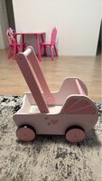 Kinderwagen Holz Rosa mit Herz und Punkten