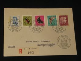 Pro Juventute FDC 1953 Nr. 148 - 152 Mädchenbildnis + Insekt