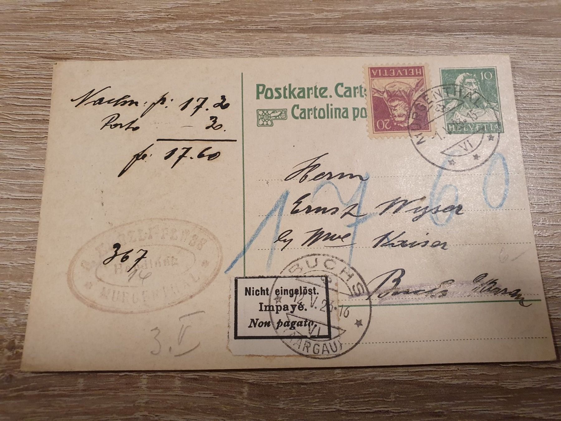 Tutti i francobolli: Postkarten Ganzsache Buchs - Murgenthal – Usato da Balgach venduto da SIMEON27