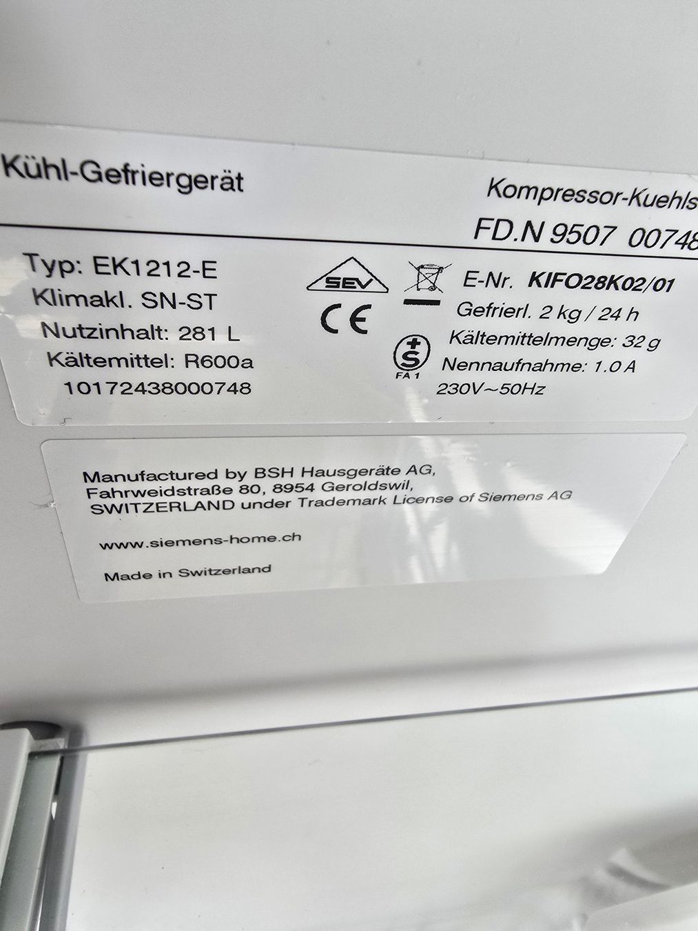 Frigoriferi: Einbaukühlschrank – Usato da Schleinikon venduto da Egwa 2