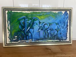 Ölgemälde Elefantenfamilie, Original Gemälde, Top Zustand