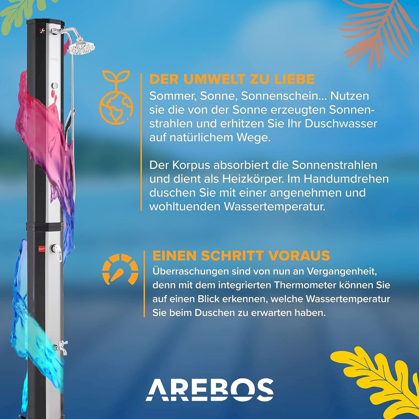 Piscine: AREBOS 60 L Solardusche schwarz/silber – Nuovo e nell'imballaggio originale da Bottighofen venduto da zaap 4