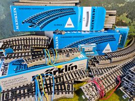 Märklin _ M Gleis Konvolut _ Trafo 6631 _ Weichen _ 63 Teile
