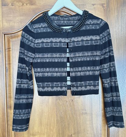 Marc Cain Shirtjacke Gr. N1 Perlenkragen schwarz gestreift