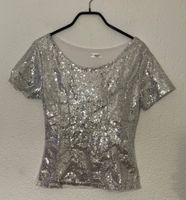 Silber Glitzer Pailletten T-Shirt Gr. M