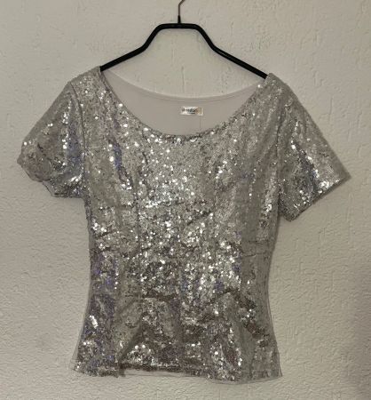 Silber Glitzer Pailletten T-Shirt Gr. M