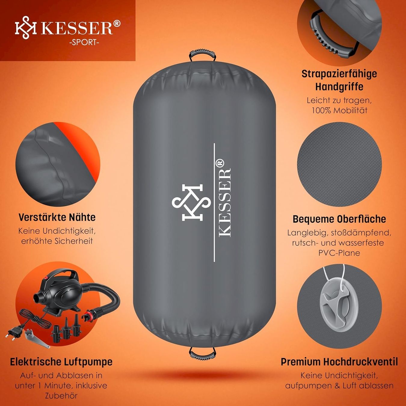 Accessori: Aufblasbare Gym-Rolle 120x90cm grau – Nuovo e nell'imballaggio originale da Bottighofen venduto da zaap 1