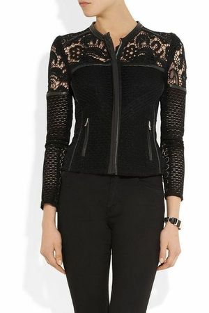 Blazer IRO lewis noir cuir et dentelle ctochet taille - 0