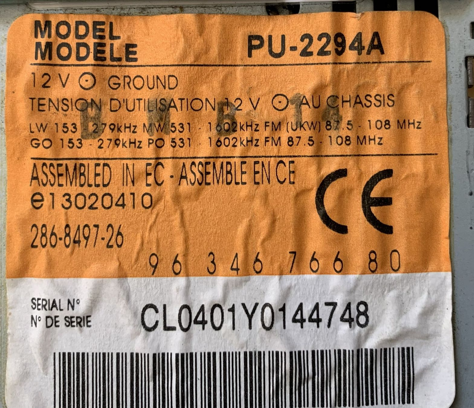Radio: Autoradio CD Player PU-2294A Peugeot – Usato da Hunzenschwil venduto da JDmeetsRIC 2