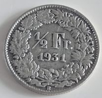 1/2 Franken 1931 Helvetia Muenze Silber