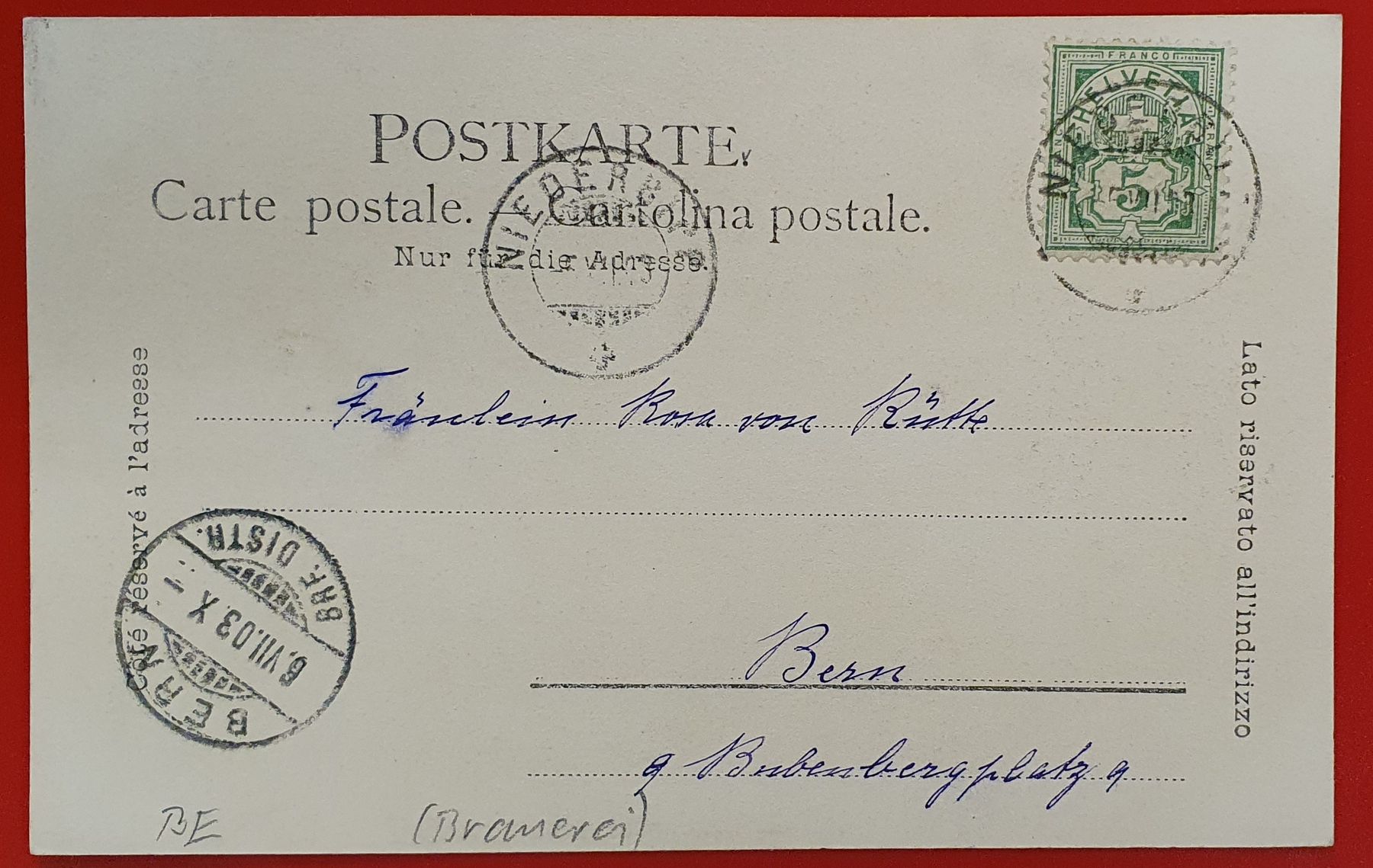 Cartoline postali: Dürrmühle - Niederbipp 1903 – Usato da Kreuzlingen venduto da Rschweiz1 1