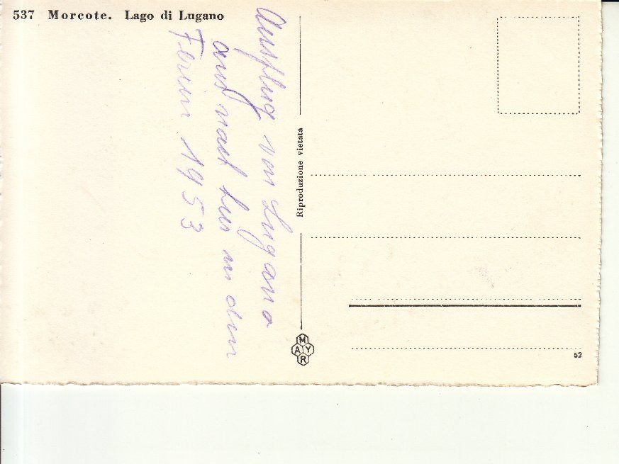 Cartoline postali: Morcote 1953 – Usato da Bürglen TG venduto da StampGraf 1