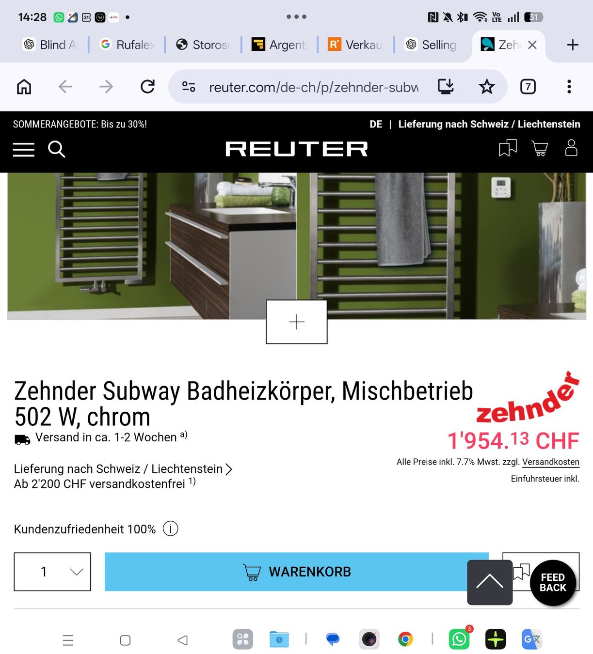 Zehnder Radiatori: 2x Zehnder Subway Badheizkörper Chrom – Neuwertig 60 x 150 – Nuovo (secondo la descrizione) da Kriens venduto da EPR1987 3